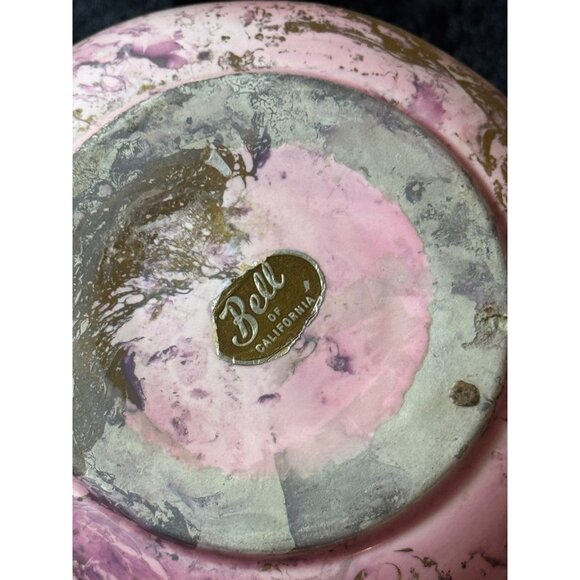 Vintage Bell Of California Pink Ceramic Vase With Marbleized Design 7" Tall - Picture 5 of 7